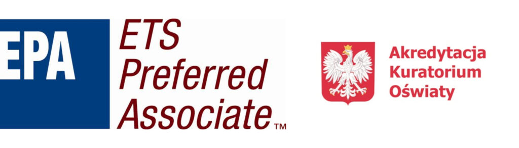 Logotypy ETS Preferred Associate oraz Akredytacja Kuratorium Oświaty w Polsce